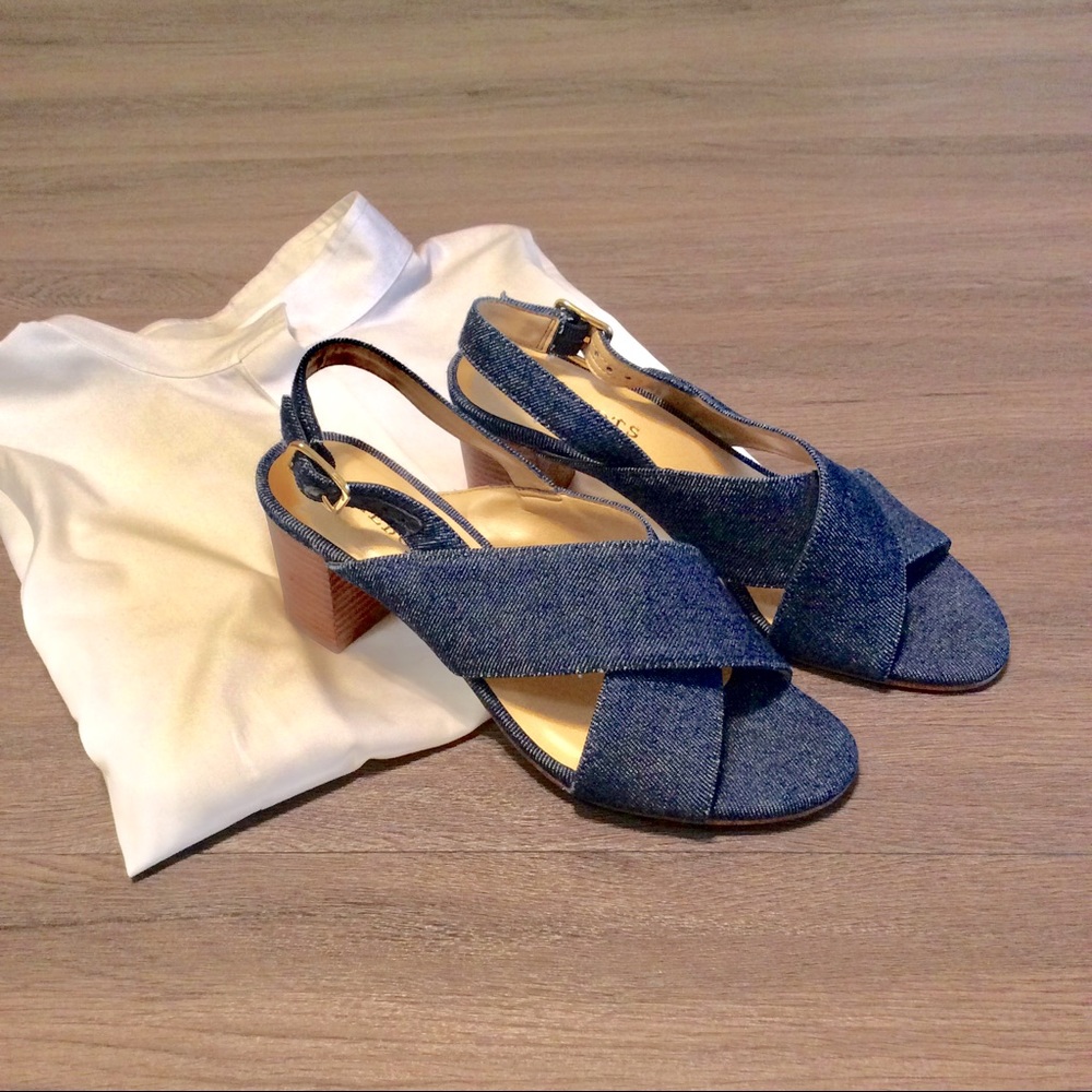Talbots Denim Chunky Heeled Sandals Size 7M